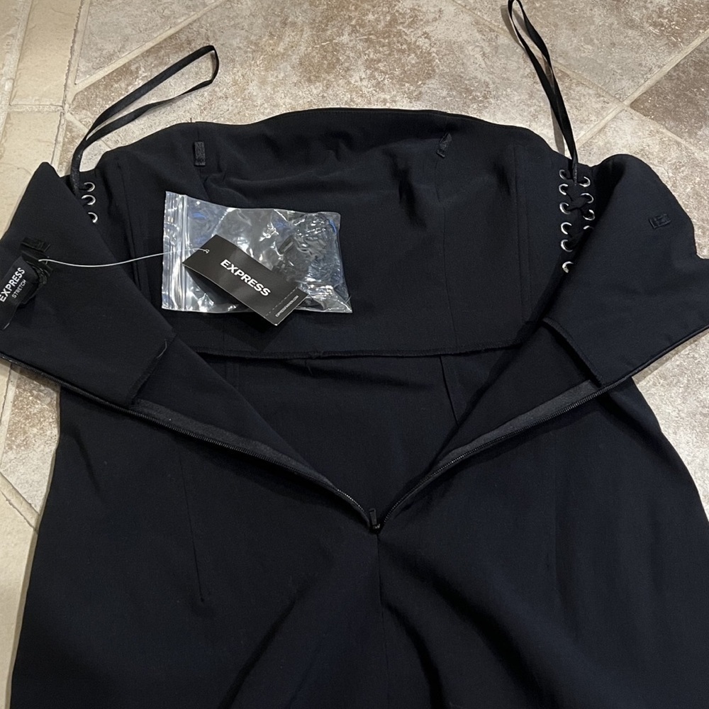 🆕 Express strapless lace up sides mini dress stretchy size 4 black - Picture 6 of 14